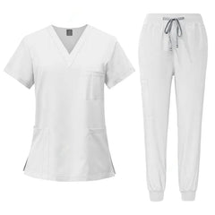 SHOWLU FASHION STORE 42109- White / L New Scrubs Set Medical Uniforms Stretch Scrub Tops With Pocket Pants Nurse Uniform Doctor Surgery Overalls Beauty Salon Workwear