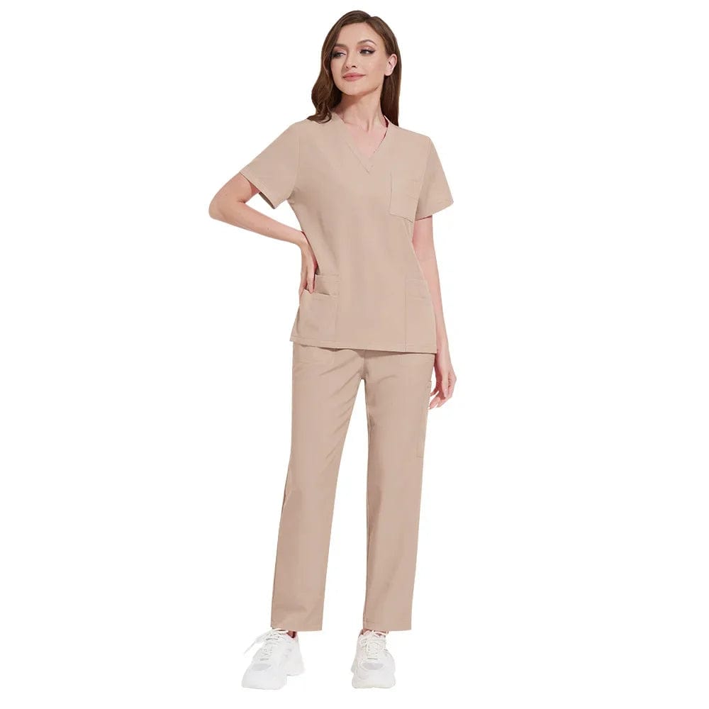 SHOWLU FASHION STORE 42168-apricot / XL Pet Grooming Doctor Uniforms Non-sticky Hair Nurse Women Thin and Light Fabric Medical Clothes for Summer Clinical Uniform Woman