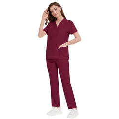 SHOWLU FASHION STORE 42168-Burgundy / S Pet Grooming Doctor Uniforms Non-sticky Hair Nurse Women Thin and Light Fabric Medical Clothes for Summer Clinical Uniform Woman