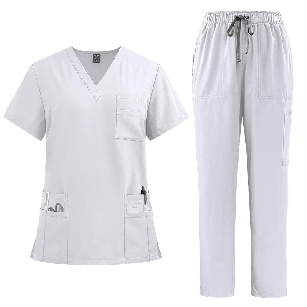 SHOWLU FASHION STORE 42168 - White / XXL Classic New Nurse Scrubs Set Men Nurse Accessories Medical Uniform Surgical Dental Clinical Top Pants Lab Workwear Clothes