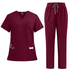 SHOWLU FASHION STORE 42168 Wine Red / S Classic New Nurse Scrubs Set Men Nurse Accessories Medical Uniform Surgical Dental Clinical Top Pants Lab Workwear Clothes