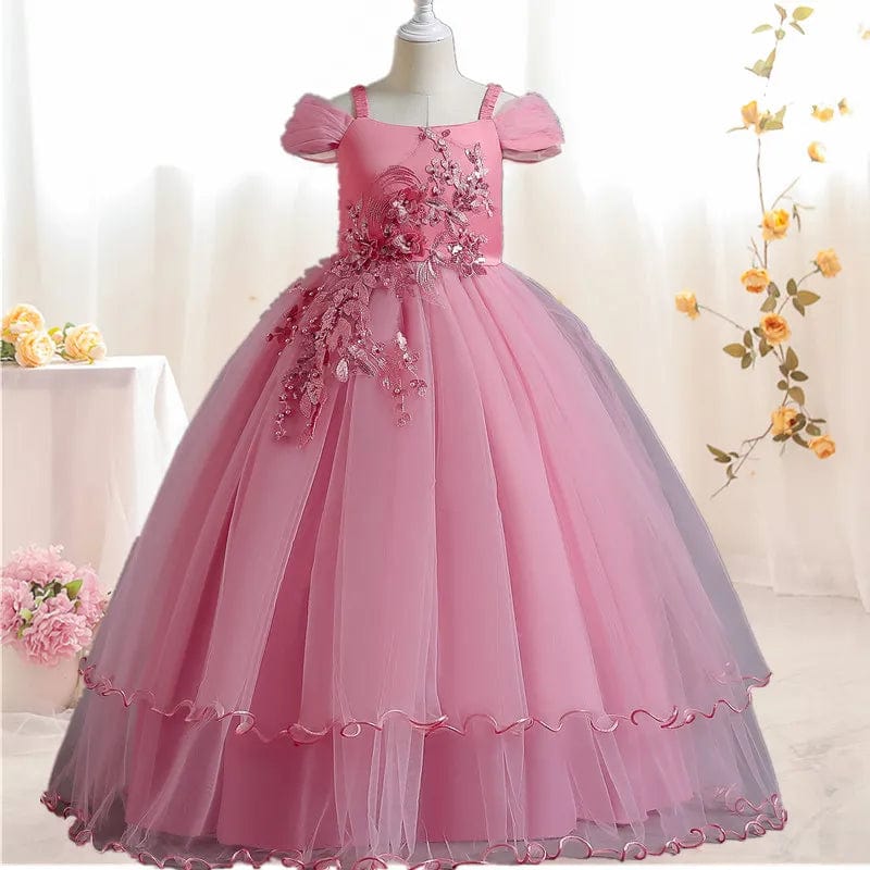  Showlu Fashion Store 431 Pink / 6T New Princess Girls Dress 2022 Summer Lace Bridesmaid Party Dress Flower Costume Kids Dresses For Girls Wedding Dress Vestido