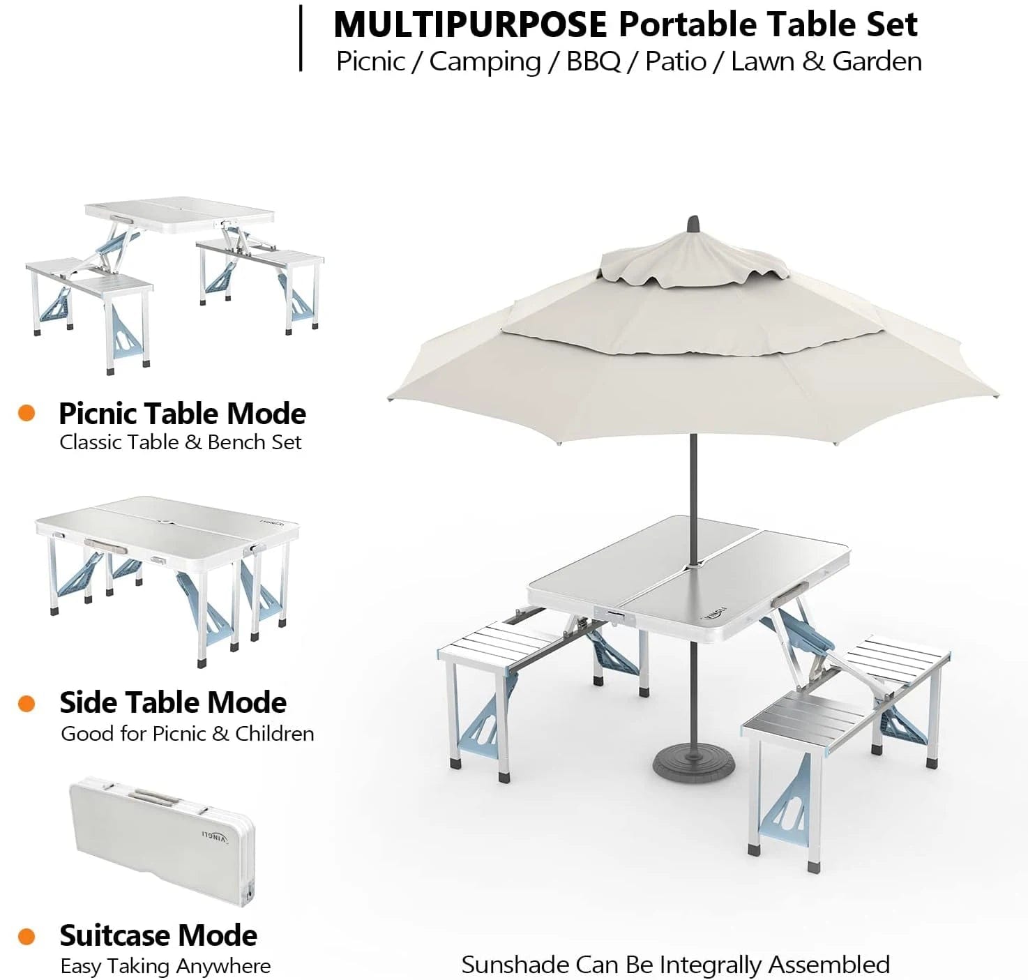 SHOWLU FASHION STORE 4Ft Folding Camping Picnic Table with Seats/Umbrella Hole-265 Lbs Support That Lightweight and Fold Up Card Suitcase Table