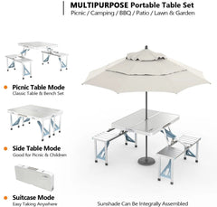 SHOWLU FASHION STORE 4Ft Folding Camping Picnic Table with Seats/Umbrella Hole-265 Lbs Support That Lightweight and Fold Up Card Suitcase Table