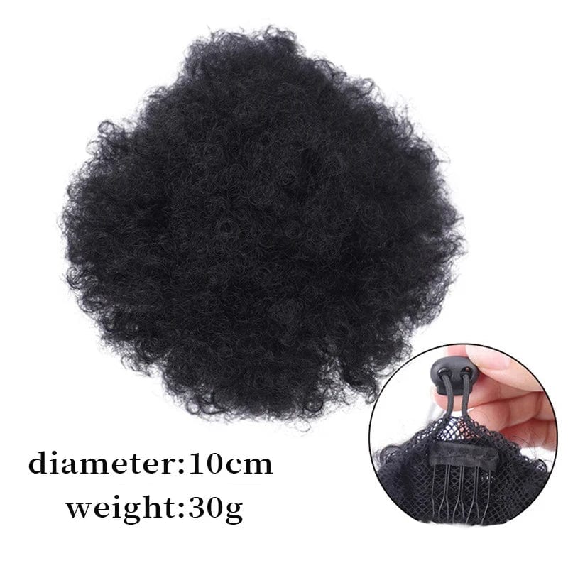 Showlu Fashion Store 4Inch Afro Puff Drawstring Ponytail for Girls Kids Black Women Small Size Synthetic Hair Buns Kinky Curly Hair Donut Chignon