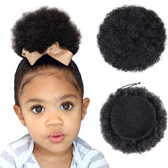 Showlu Fashion Store 4Inch Afro Puff Drawstring Ponytail for Girls Kids Black Women Small Size Synthetic Hair Buns Kinky Curly Hair Donut Chignon