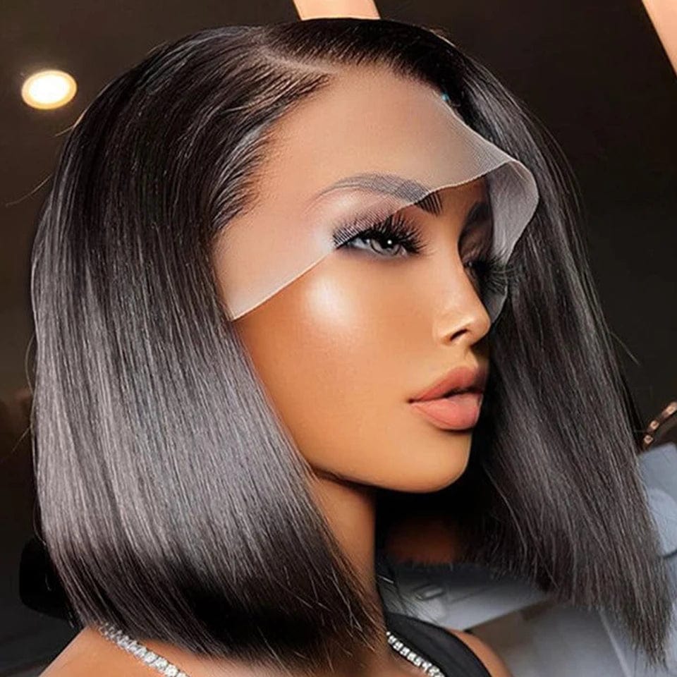 Showlu Fashion Store 4X4 / 12INCHES / 1Pcs/Lot | 180% Bone Straight Short Bob Wig 4*4 Lace Closure Human Hair Wigs For Women T Part Bob Wig 13x4 HD 180% Lace Frontal Wig Human Hair