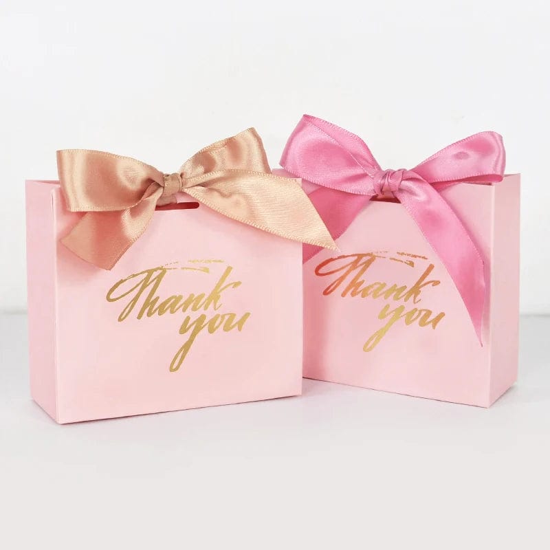 SHOWLU FASHION STORE 5/10pcs Small Pink White Thank You Party Favor Bags Treat Boxes with Bow Ribbon Paper Gift Bags Wedding Birthday Party Supplies