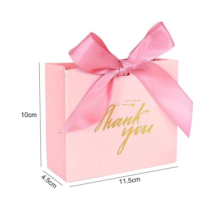 SHOWLU FASHION STORE 5/10pcs Small Pink White Thank You Party Favor Bags Treat Boxes with Bow Ribbon Paper Gift Bags Wedding Birthday Party Supplies