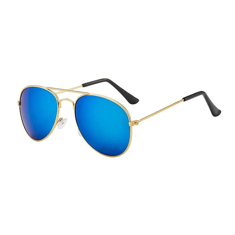 Showlu Kids Pilot Sunglasses with metal frame and mirror lenses, designed for boys and children, featuring stylish goggles for sun protection.