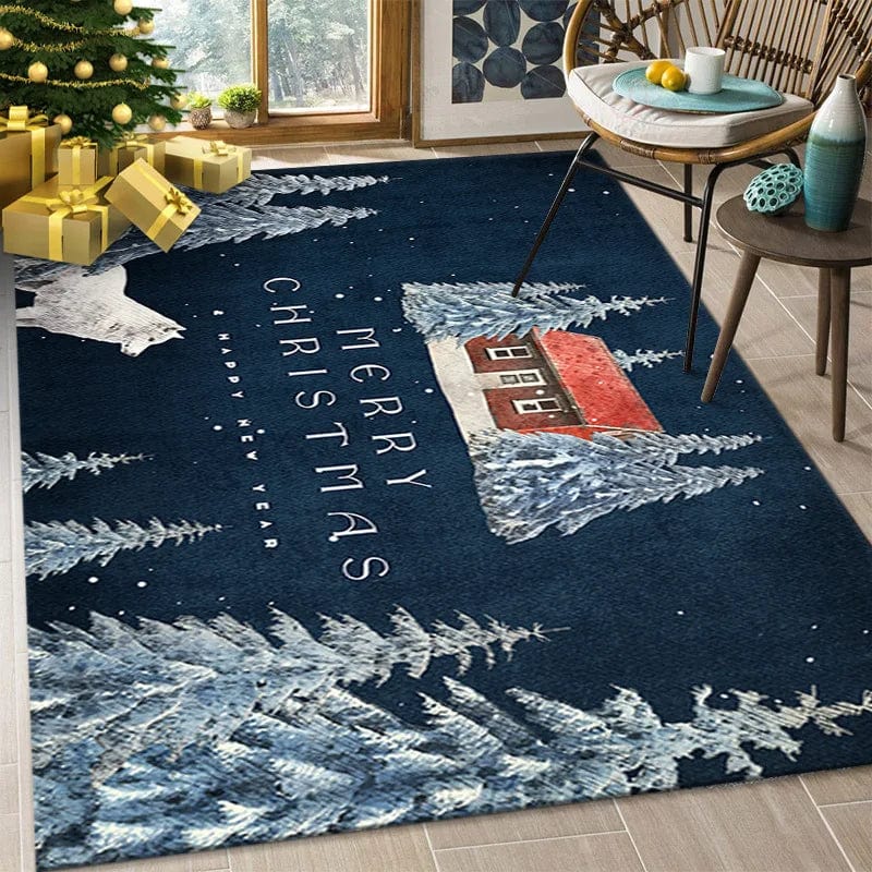 Showlu Fashion Store 5 / 40x120cm 15x47inch Christmas Rugs Home Rugs Santa Pattern Living Room Bedroom Decor Doormats Holiday Party Atmosphere Arrangement Decoration