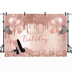  Showlu Fashion Store 5 / Cotton 150x100cm Mocsicka Glitter Women Birthday Backdrop Ballon High Heel Rose Gold Girl Birthday Party Photo Background Custom Banner Photocall