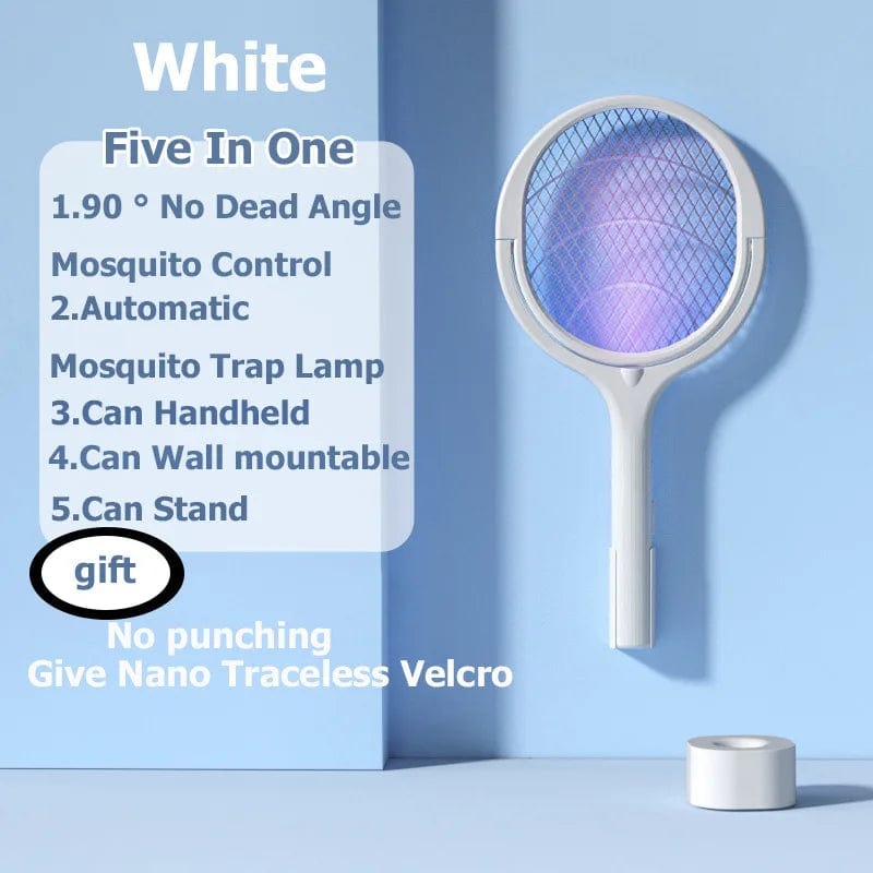  Showlu Fashion Store 5 in 1 white 5 IN 1 Electric Mosquito Swatter 365nm UV Light Killer Lamp USB Charging Bug Zapper Garden Insect Killer Repellent Electric Shoc