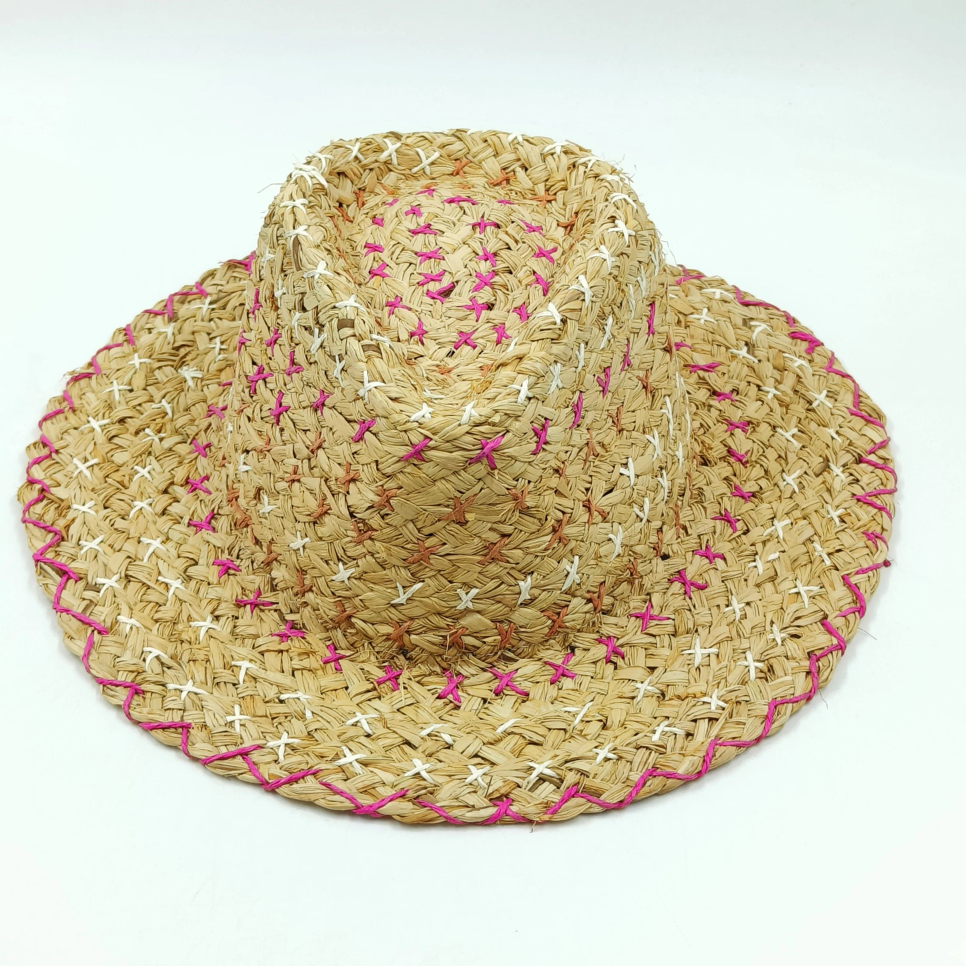  Showlu Fashion Store 5 / M 56-58 Raffia straw hat for women Bohemian colorful stitched straw hat ladies vacation sun hat beach summer vacation jazz hat panama