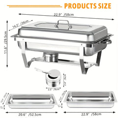 Showlu Fashion Store 5 PCS 5 Packs 8QT Full Size Chafing Dish Buffet Set, Rectangular Stainless Steel Food Warmer Sets With Lids, Food Pans, Water Pan And Fuel Holders For Restaurant Catering Parties Weddings