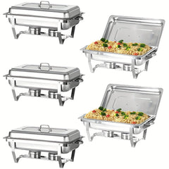 Showlu Fashion Store 5 PCS 5 Packs 8QT Full Size Chafing Dish Buffet Set, Rectangular Stainless Steel Food Warmer Sets With Lids, Food Pans, Water Pan And Fuel Holders For Restaurant Catering Parties Weddings