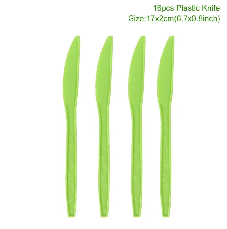 Sage green and gold disposable tableware set with leaf design including paper plates, cups, and napkins for wedding decor.