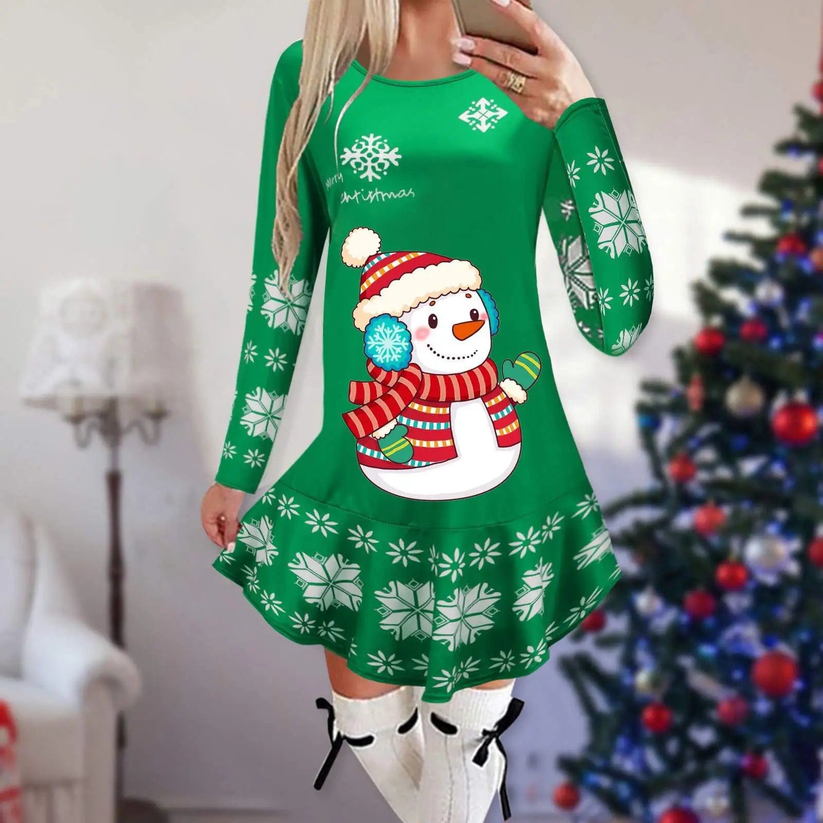 Showlu Fashion Store 5 / XL Christmas Dresses for Women Elk Print Long Sleeve Mini Dress Autumn Winter Fashion Ladies Holiday Mini Dresses New Year 2024