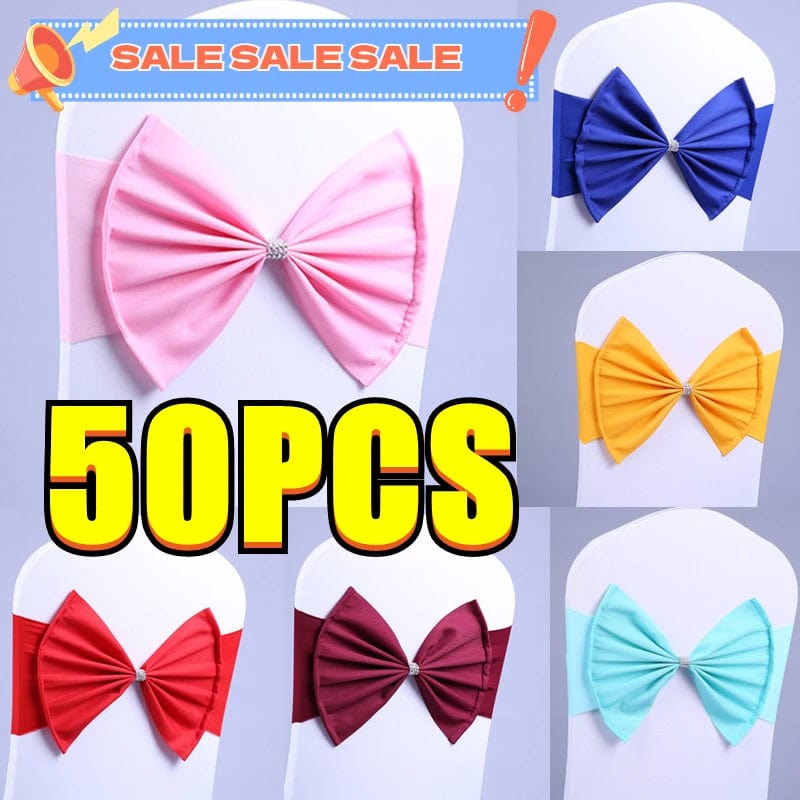 Showlu Fashion Store 50/30/10pc/Lot Bow Chair Sashes Band For Wedding Party Birthday Banquet Spandex Stretch Blend Chair Bow Tie Band Belt Ties Cover