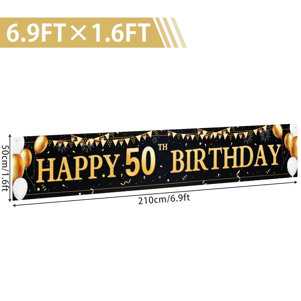  Showlu Fashion Store 50 years Large Size Black Gold Happy Birthday Banner 210X50cm Party Decoration 30 40 50 60 70 80 Years Birthday Background Banner Hanging