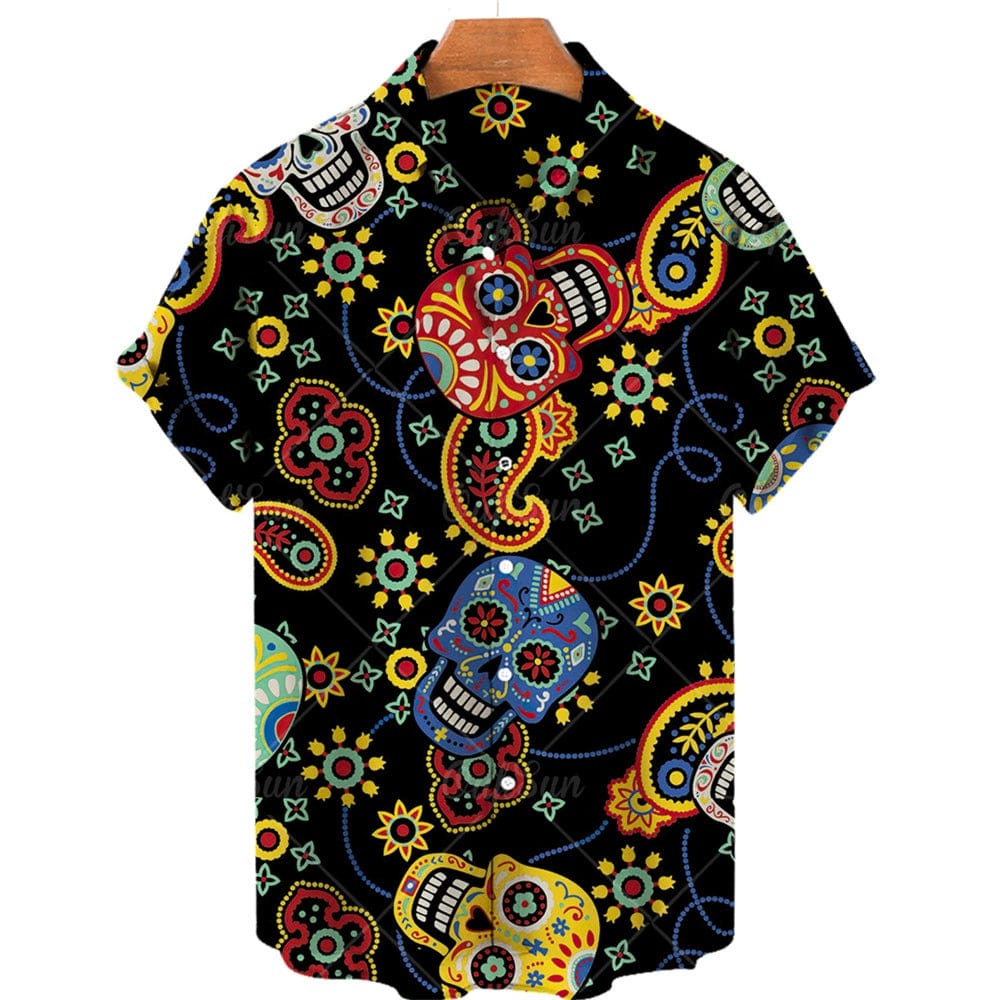  Showlu Fashion Store 50011123 4XL / 4# Skull Print Hawaiian Polo Shirt