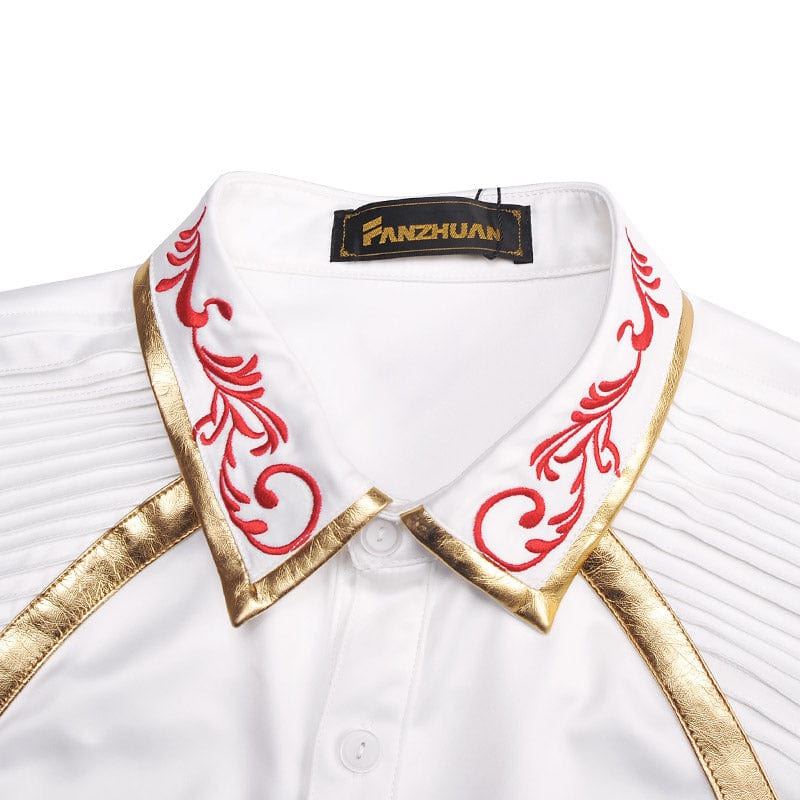 Showlu Fashion Store 50011123 Fanzhuan Korean Style European and American Style Pleated Bronzing Long-Sleeve Embroidery