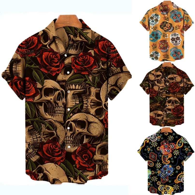  Showlu Fashion Store 50011123 S / Increase size Skull Print Hawaiian Polo Shirt