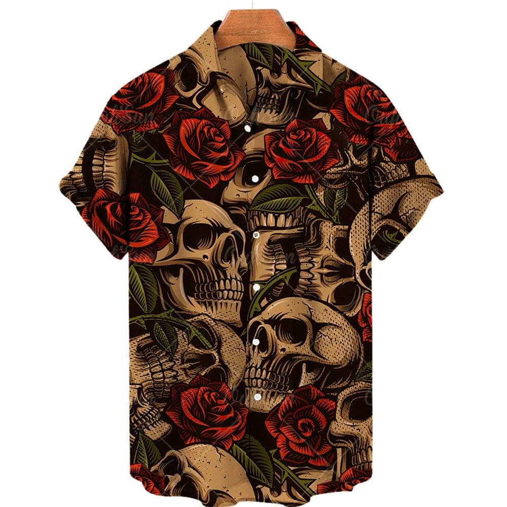  Showlu Fashion Store 50011123 Skull Print Hawaiian Polo Shirt