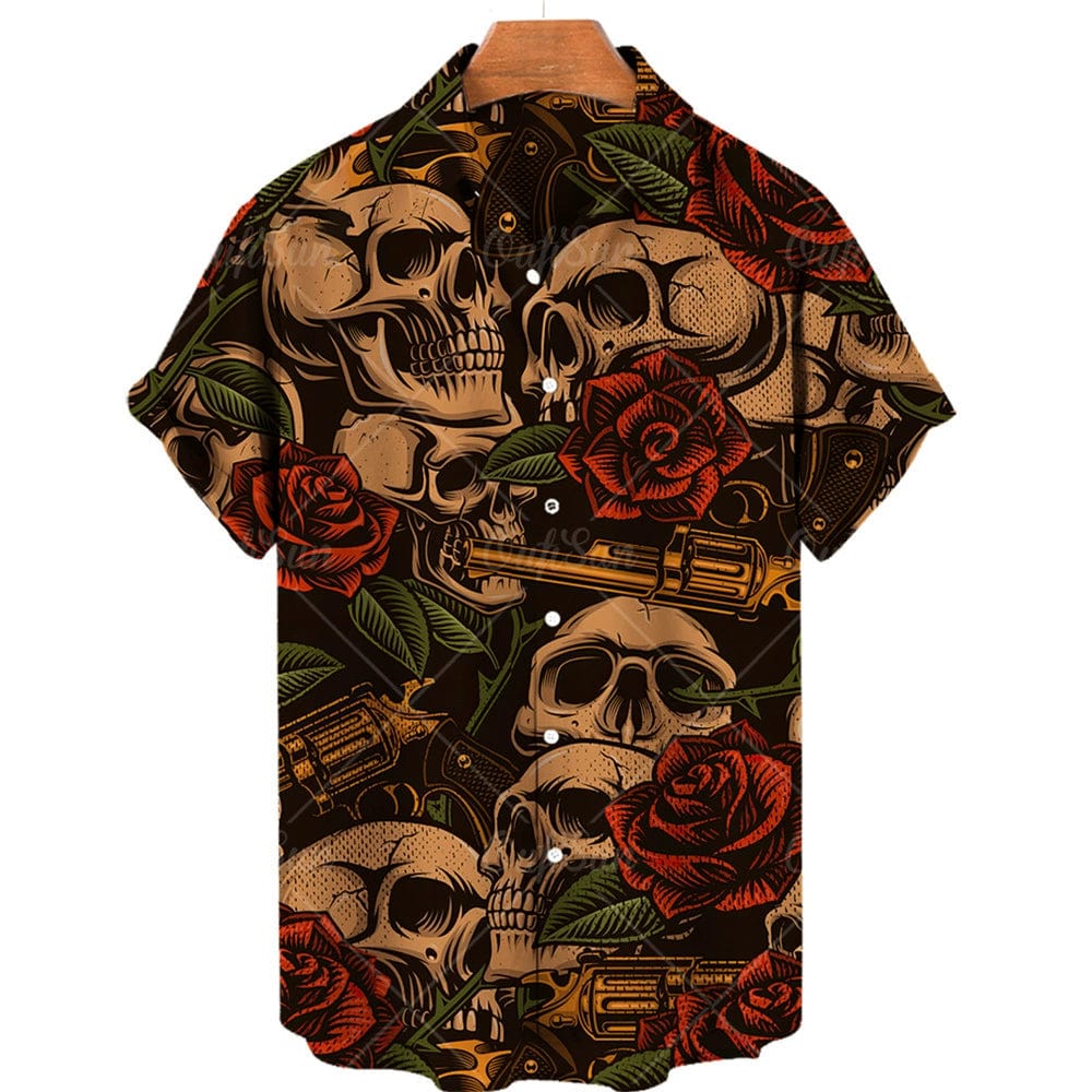  Showlu Fashion Store 50011123 Skull Print Hawaiian Polo Shirt