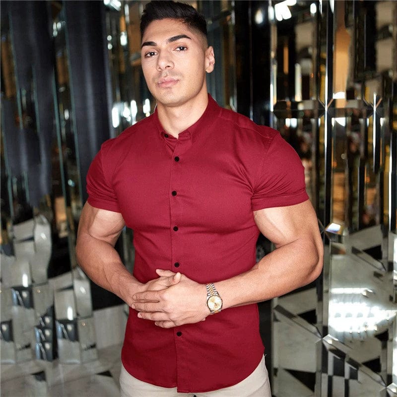 Showlu Fashion Store 50011123 XL / Burgundy Short Sleeve(6639) Long Sleeve Workout Clothes Muscle-Free and Opaque Men's Shirt