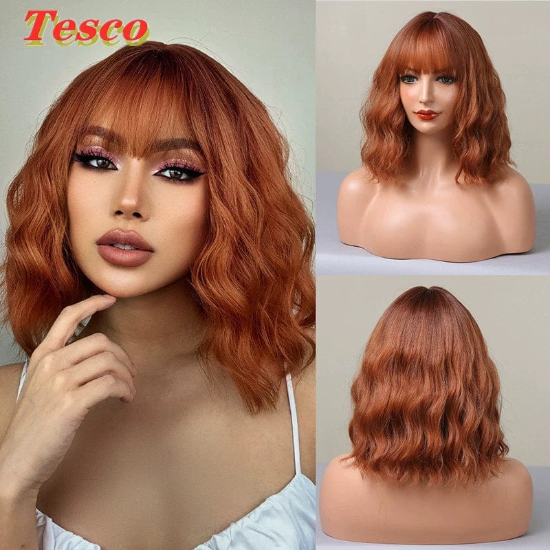  Showlu Fashion Store 50023284 031 Short Hair Wig Fashion Wind Wave Curly Hair Short Hair Straight Bangs Nature Corn Curler Wig Full-Head Wig Female