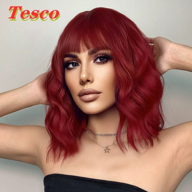  Showlu Fashion Store 50023284 052 Short Hair Wig Fashion Wind Wave Curly Hair Short Hair Straight Bangs Nature Corn Curler Wig Full-Head Wig Female