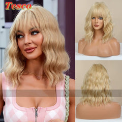  Showlu Fashion Store 50023284 170-2 Gold Short Hair Wig Fashion Wind Wave Curly Hair Short Hair Straight Bangs Nature Corn Curler Wig Full-Head Wig Female