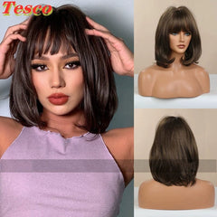  Showlu Fashion Store 50023284 6033 short black Brown Short Hair Wig Fashion Wind Wave Curly Hair Short Hair Straight Bangs Nature Corn Curler Wig Full-Head Wig Female