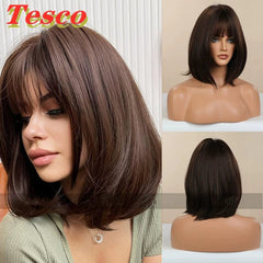 Showlu Fashion Store 50023284 8002 linen Short Hair Wig Fashion Wind Wave Curly Hair Short Hair Straight Bangs Nature Corn Curler Wig Full-Head Wig Female