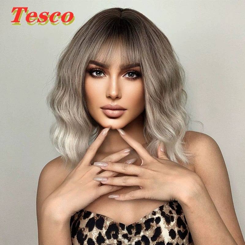  Showlu Fashion Store 50023284 Short Hair Wig Fashion Wind Wave Curly Hair Short Hair Straight Bangs Nature Corn Curler Wig Full-Head Wig Female