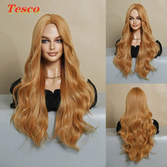  Showlu Fashion Store 50023284 Tesco Fashion Brown Golden Wig Female Full-Head Wig Eight-Character Mid Length Long Length Gradient Color Nature Curly Hair Wig