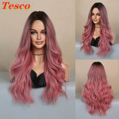  Showlu Fashion Store 50023284 Tesco Fashion Brown Golden Wig Female Full-Head Wig Eight-Character Mid Length Long Length Gradient Color Nature Curly Hair Wig