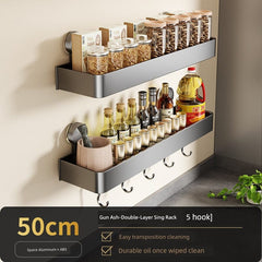 SHOWLU FASHION STORE 枪灰-双层50cm+带钩调料架【吸盘式】 Suction Cup Punch-Free Wall Condiment Hook Rack