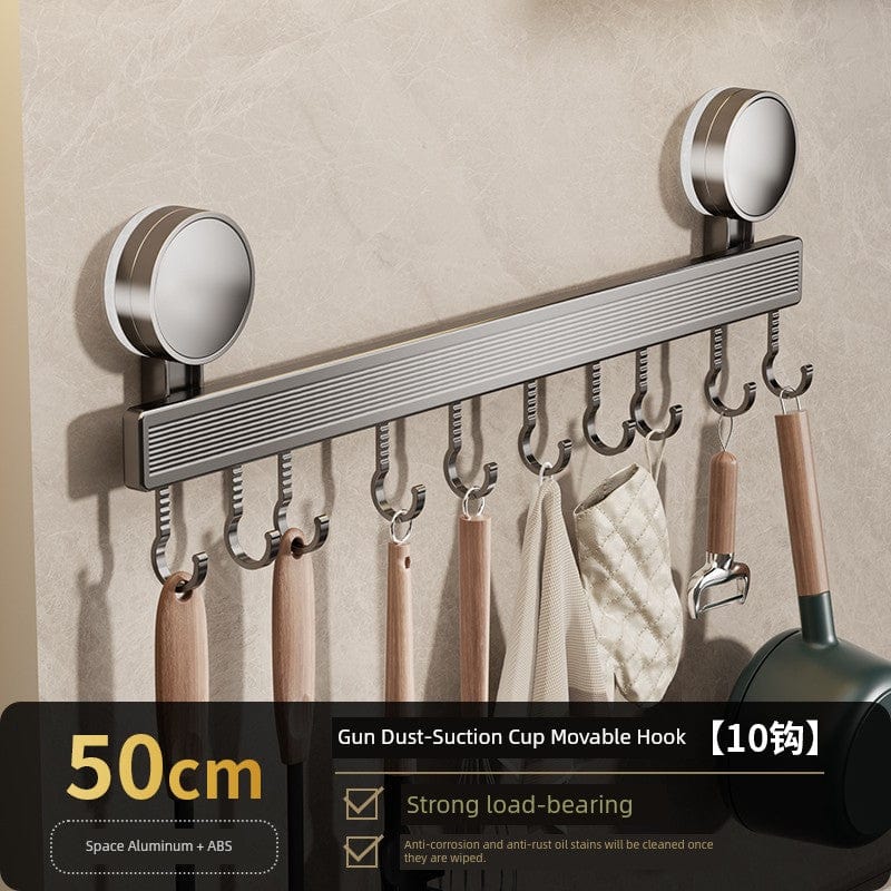 SHOWLU FASHION STORE 枪灰-50cm10钩【吸盘式】 Suction Cup Punch-Free Wall Condiment Hook Rack