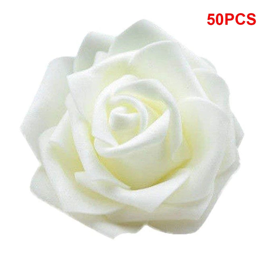  Showlu Fashion Store 50PCS Cream White Pack of 50 Artificial Bionic Flowers PE Foam Simulation Roses Fake Flower Decorations Wedding Party Engagement Presents 6-7cm