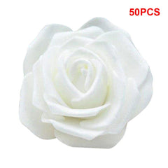  Showlu Fashion Store 50PCS White Pack of 50 Artificial Bionic Flowers PE Foam Simulation Roses Fake Flower Decorations Wedding Party Engagement Presents 6-7cm