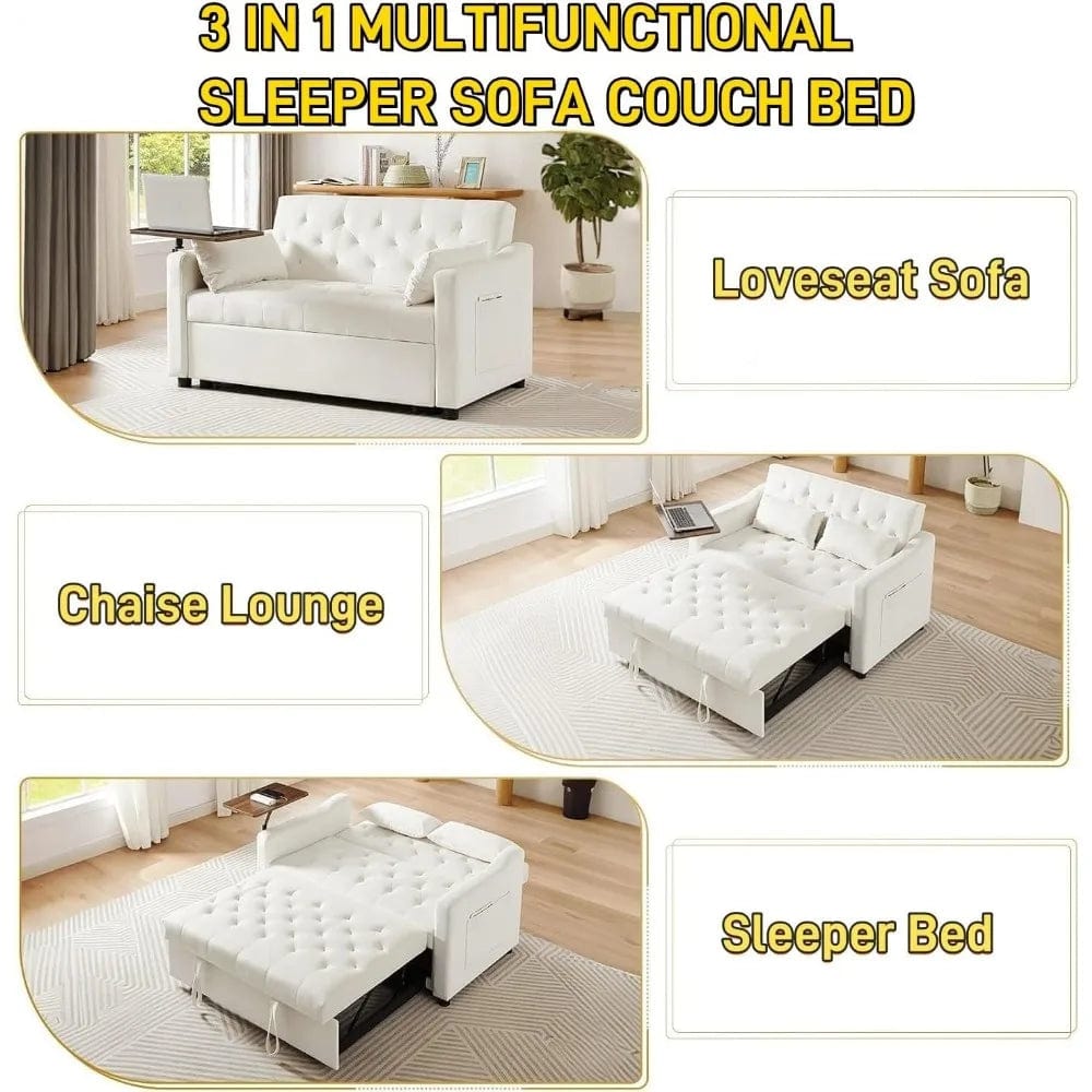 SHOWLU FASHION STORE 53'' Convertible Sofa Bed, Velvet Sleeper Sofas Pull Out Beds, with Adjustable Backrest and Pillows,Sofa Bed