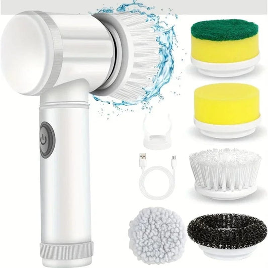 SHOWLU FASHION STORE 5in1 Brush New Power Scrubber 5 Replaceable Brush Heads Electric Spin Scrubber Bathroom Cleaning Brush Power Scrubber Electric Brush Home