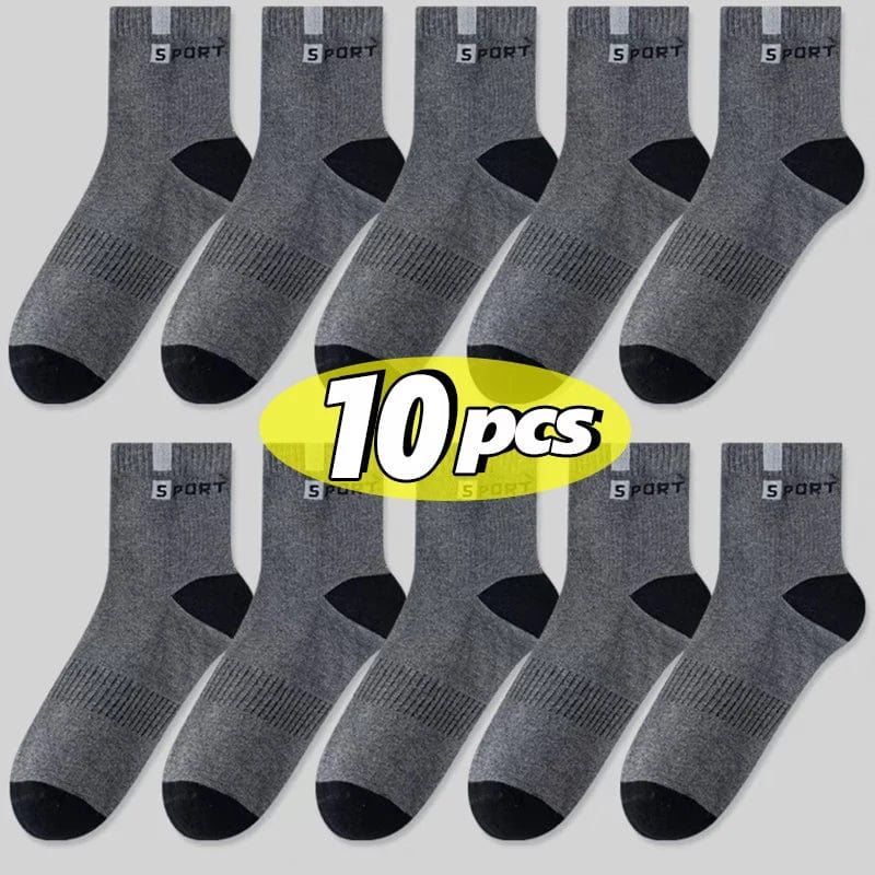  Showlu Fashion Store 5pairs-dark grey / Eu36-43 Cotton Sock for Men Sport Breathable Soft Letter Fashion Sneakers High Elastic Middle Tube Stocking Towel Sox Summer Running