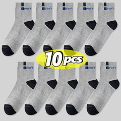  Showlu Fashion Store 5pairs-light grey / Eu36-43 Cotton Sock for Men Sport Breathable Soft Letter Fashion Sneakers High Elastic Middle Tube Stocking Towel Sox Summer Running