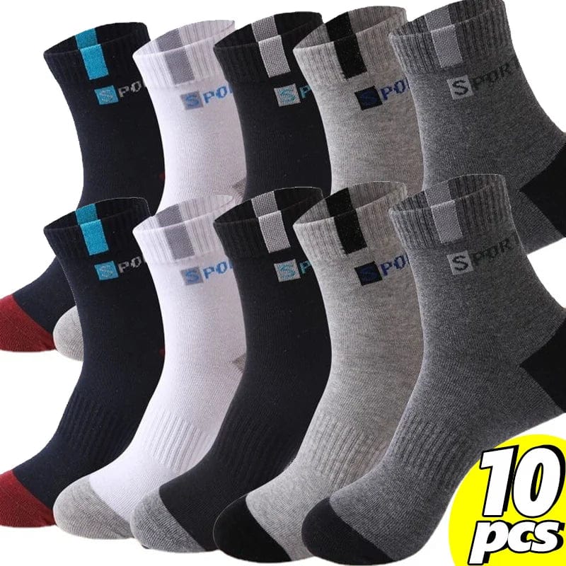  Showlu Fashion Store 5pairs-mix color / Eu36-43 Cotton Sock for Men Sport Breathable Soft Letter Fashion Sneakers High Elastic Middle Tube Stocking Towel Sox Summer Running