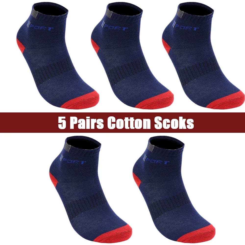  Showlu Fashion Store 5pairs-navy / Eu36-43 Cotton Sock for Men Sport Breathable Soft Letter Fashion Sneakers High Elastic Middle Tube Stocking Towel Sox Summer Running