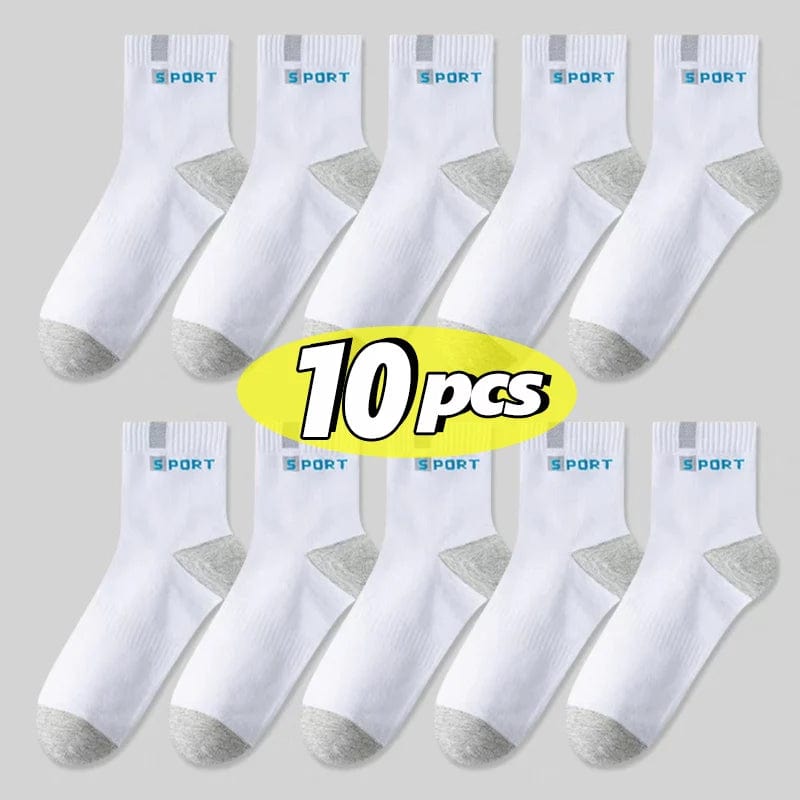  Showlu Fashion Store 5pairs-white / Eu36-43 Cotton Sock for Men Sport Breathable Soft Letter Fashion Sneakers High Elastic Middle Tube Stocking Towel Sox Summer Running