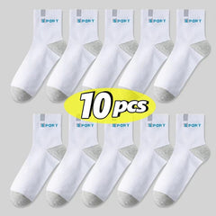  Showlu Fashion Store 5pairs-white / Eu36-43 Cotton Sock for Men Sport Breathable Soft Letter Fashion Sneakers High Elastic Middle Tube Stocking Towel Sox Summer Running